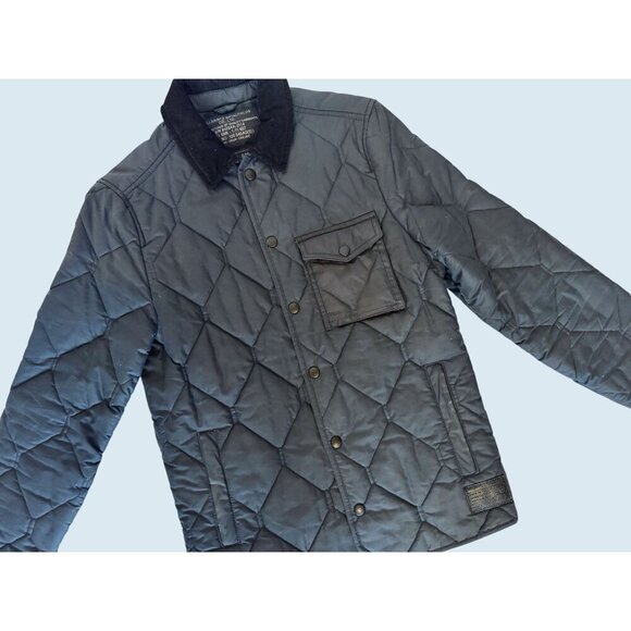 ALLSAINTS Spitafields Quilted Full Button Blue Dark Gray Barn Jacket Sz XS - Picture 1 of 8